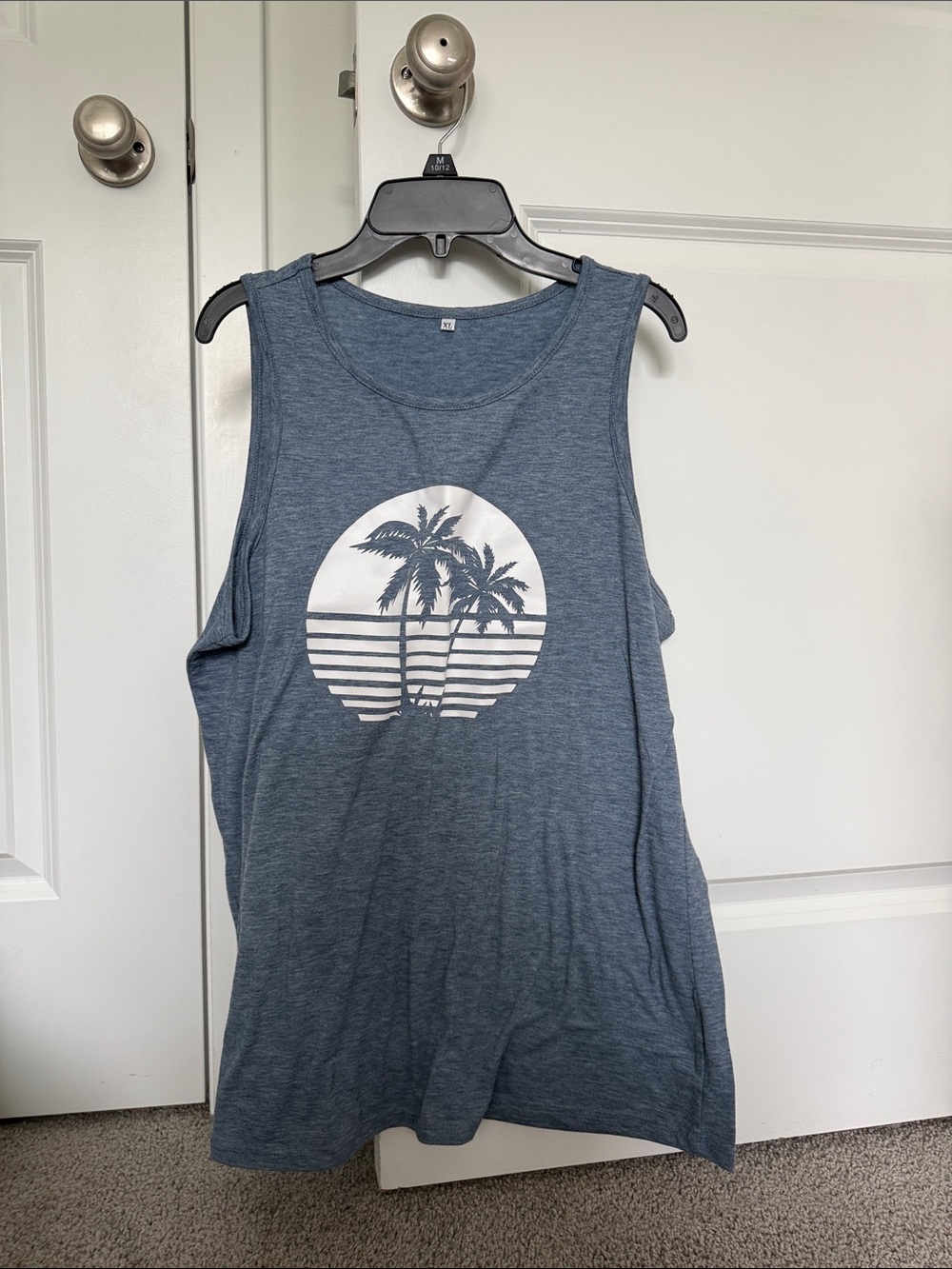 Sleeveless Blue Palm Graphic Tank Top